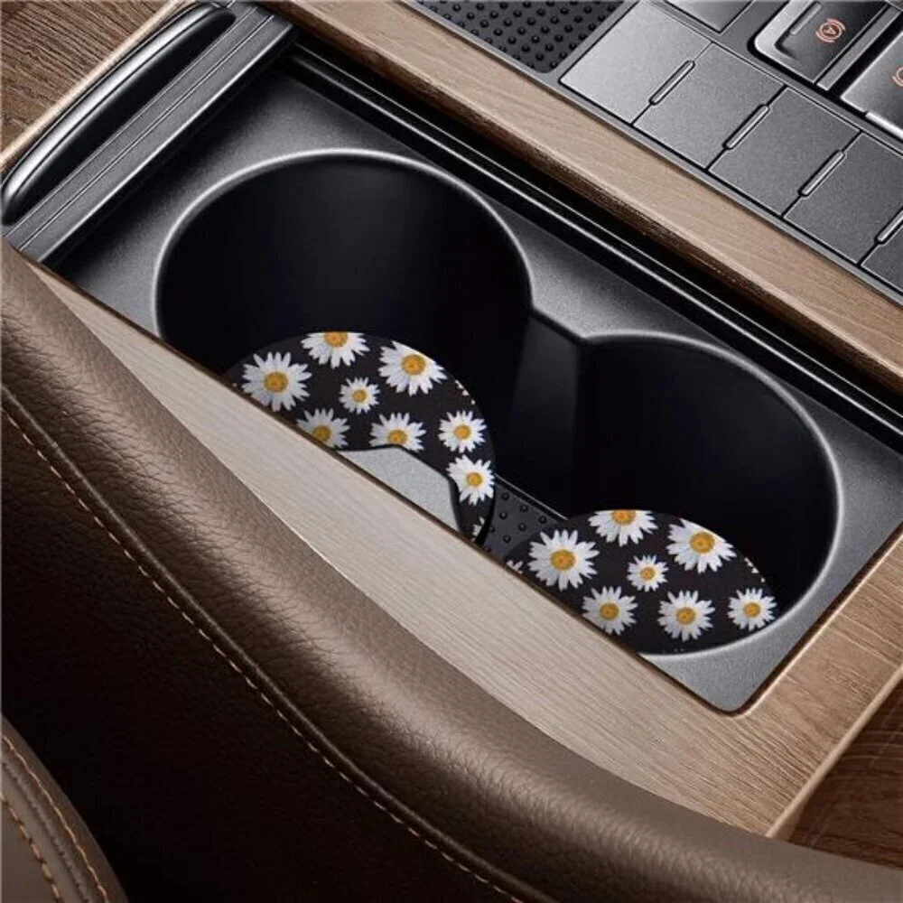 Sunflower Car Cup Coasters 2-Pack Cup Holder Drink Anti Slip Rubber Vehicle